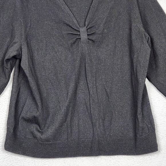 Sarah Spencer Sweater Womens 2X Gray Merino Wool V Neck 3/4 Sleeve Knit - Picture 7 of 11